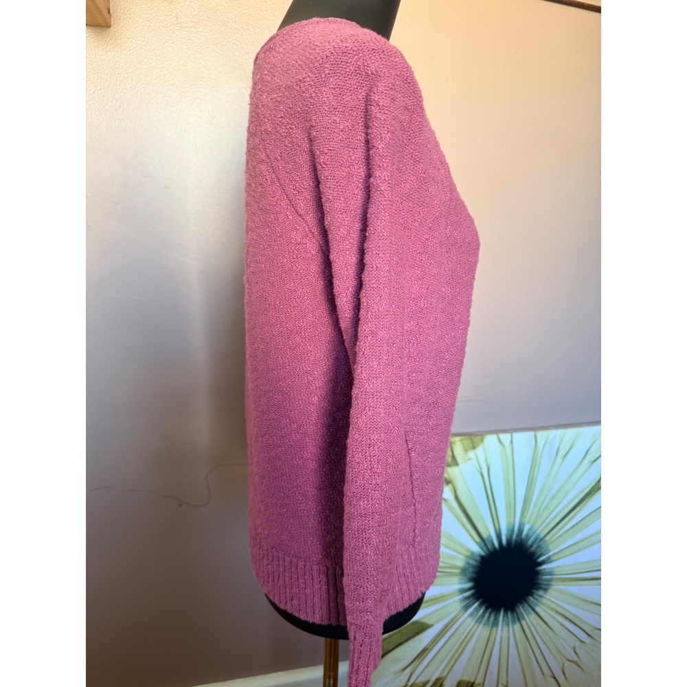 LL Bean Womens Size M Petite Pink Textured Knit Crewneck Raglan Pullover Sweater - Picture 5 of 7